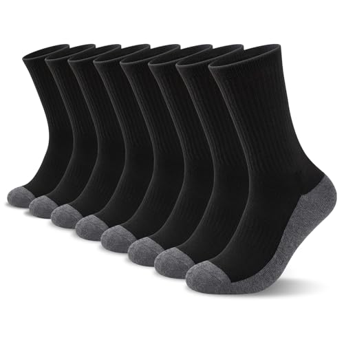 Image of Heatuff 8 Pairs Mens Cushioned Crew Socks, Moisture Wicking Athletic Work Socks