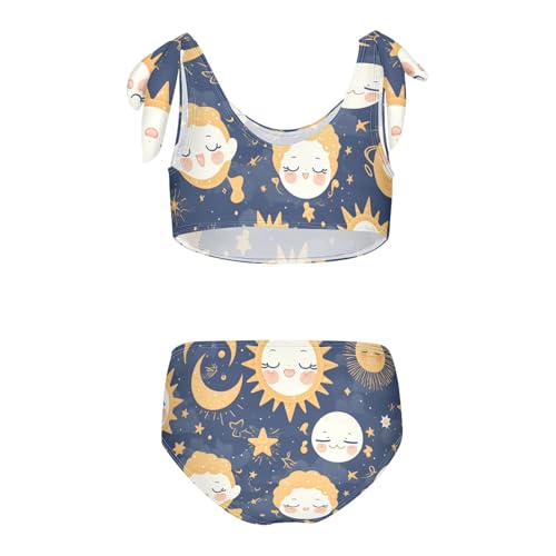 Starry Night Star Sun Moon Girls Two Piece Kids Bikini Set Quick-Dry Bathing Suit Swimwear Adjustable Shoulder Strap2