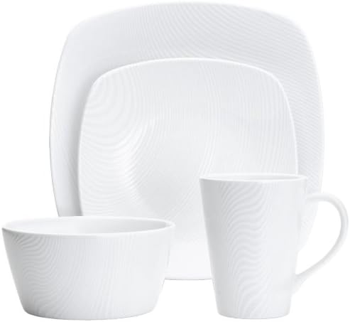 4-Piece Square White on White Place Setting, Dune