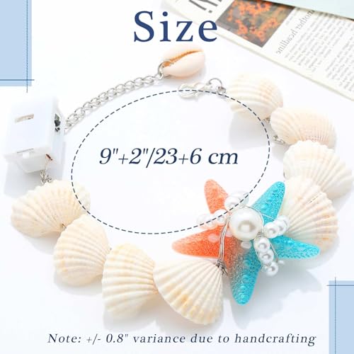 Image of LED Light Up Beach Anklet with Seashells, Starfish Design, Pearl Beads