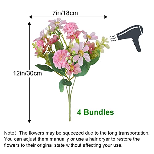 Xyxcmor 4Bundles Hydrangea Artificial Flowers Silk Flower Bouquets Fake Daisies Fake Flowers For Home Spring Floral Arrangements Wedding Bouquet Table Centerpieces Office Party Decor(Pink) #TOP6