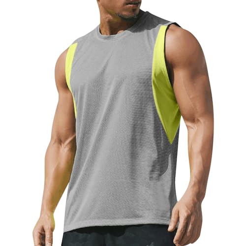 Generisch Men's Tank Top, Sleeveless Running Undershirt, Leisure, Fitness, Sports Shirt, Quick-Drying Sleep Shirt, Crew Neck, Thin Muscle Shirt, Lightweight Functional Shirt, Casual Vests, gray, L