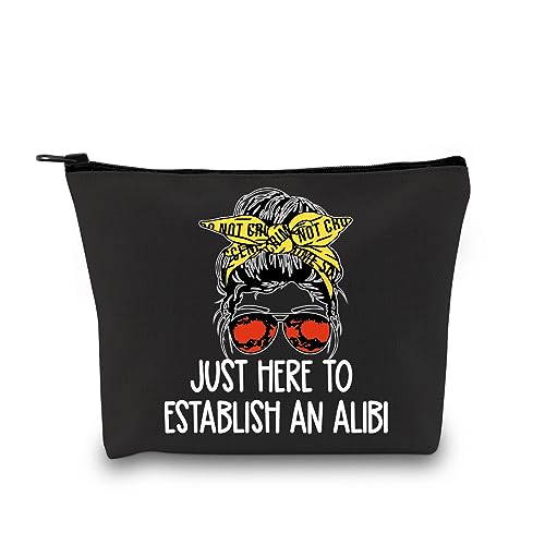 GJTIM True Crime Gift Seriel Killer Gift Just Here to Establish and Alibi Makeup Bag for Crime Show Fan(Alibi Black)