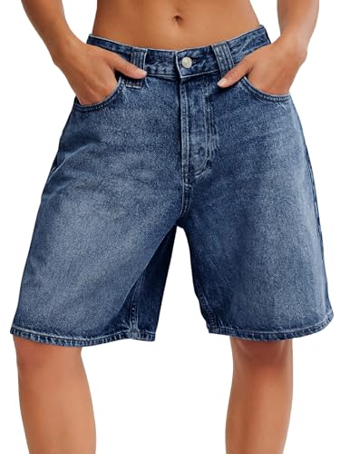 Tankaneo Womens Baggy Jorts Denim Bermuda Shorts Knee Length High Waisted Wide Leg Y2k Loose Long Jeans Shorts