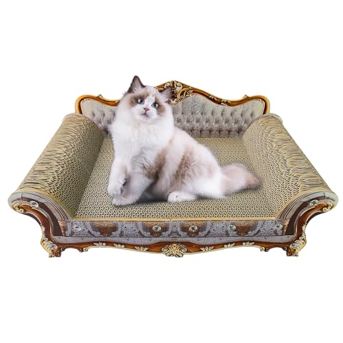INRLKIT Luxury Cardboard Cat Scratcher Sofa Couch Bed, Couch Shap...