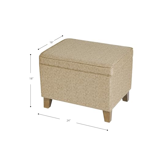 Image of Homepop Home Decor | Medium Square Storage Ottoman with Hinged Lid | Ottoman with Storage for Living Room & Bedroom, Tan