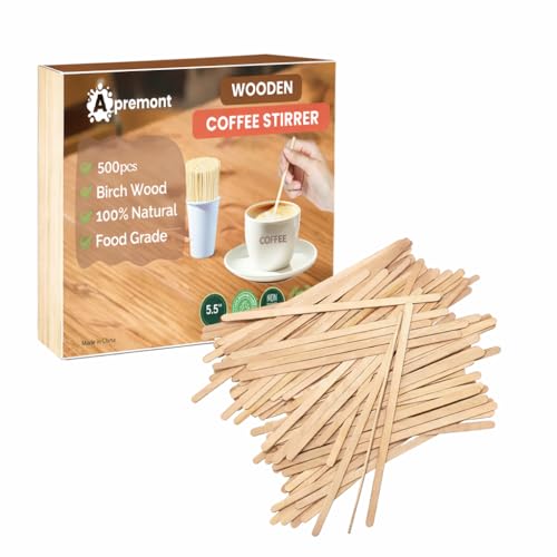 Apremont 5.5” 500 pcs Birchwood Coffee Stirrers – Eco-Friendly Wooden Stir Sticks for Hot & Cold Drinks – Compostable, Disposable, Natural Wood, Smooth Finish – Bulk for Coffee Bar, Office, Cafe
