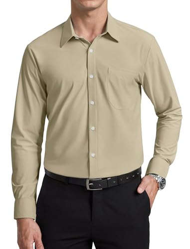 Enlision Mens Shirts Non Iron Stretch Khaki Shirts for Men Adult Long Sleeve Wedding Business Formal Regular Fit Button Down, M