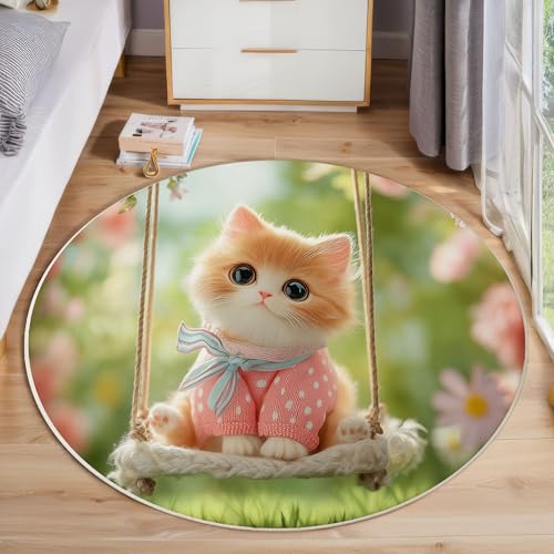 Tapis rond de chat mignon doux antidérapant lavable de 200 cm