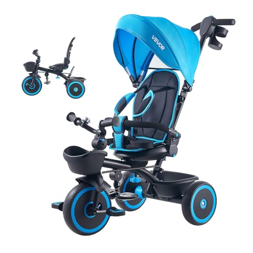 VEVOR Tricycle Évolutif pour Enfants de 1 à 5 Ans, Tricycle Bébé 6 en 1 avec Canne Réglable à 4 Niveaux, Vélo Poussette à Siège Rotatif et Réglable...