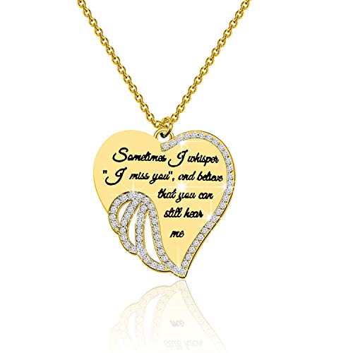 bobauna Memorial Jewelry Angel Wing Heart Rhinestone Pendant Necklace Sometimes I Whisper I Miss You And Believe That You Can Still Heart Me Sympathy Gift For Loss (sometimes whisper necklace)