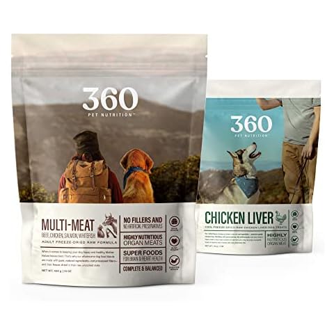360 Pet Nutrition Freeze Dried Raw Complete Meal for Adult Dogs, High Protein, Omega 3's, No Fillers, Made in The USA + Chicken Liver Treat Cover