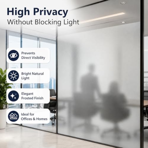 Image of Self Adhesive Window Privacy Film for Glass Windows & Doors | UV Blocking, Heat & Glare Reduction | Decorative Frosted Glass Film Easy to Apply (Frosted White Finish, 12X62 Inch)