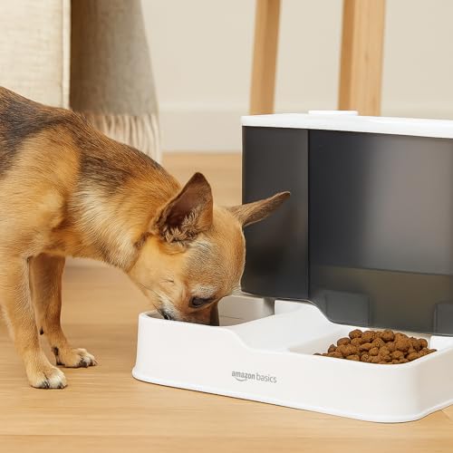 Image of Amazon Basics 2-in-1 Automatic Gravity Food Feeder and Water Dispenser | Polypropylene Material | 3 L Food Dispenser | 1 L Water Dispenser | for Dogs, Cats, Puppies & Kittens | White