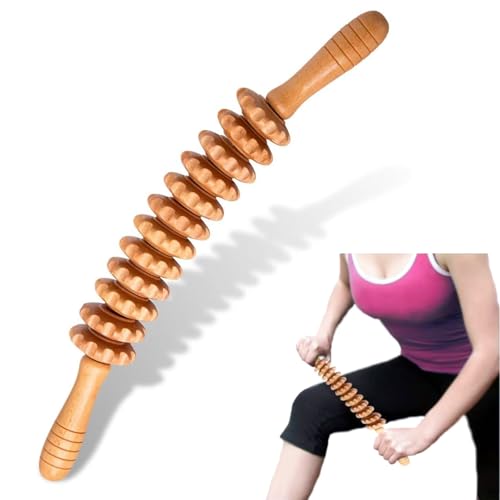 kinoco Curved Wood Therapy Massage Roller Tools Lymphatic Drainage Cellulite Massage & Wooden Muscle Roller Stick for Waist and Thigh Stomach Rolling Massager Tool