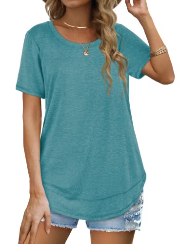Dofaoo Womens Tops Short Sleeve Summer T-Shirts Curved Hem Casual Fashion Shirts - Image 3