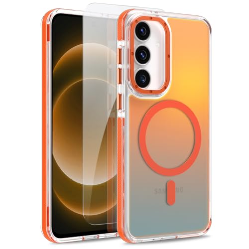 Image of Magnetic Case for Samsung Galaxy S25 FE 5G [Compatible with Magsafe] [Cute Fashion Fluorescent Design] [1 Screen Protector] Slim Translucent Matte Case for Galaxy S25 FE 5G 6.7 inch, Orange