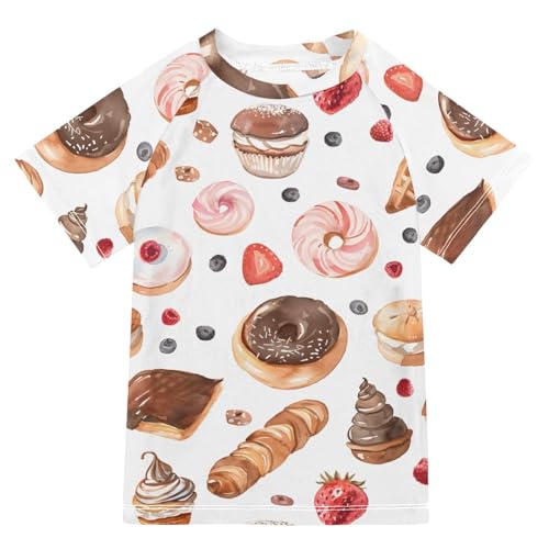 ALAZA Boys Swim Shirts Toddler Rash Guard Short Sleeve Rashguard Sweet Bakery Pastry UPF 50+ 11-12T