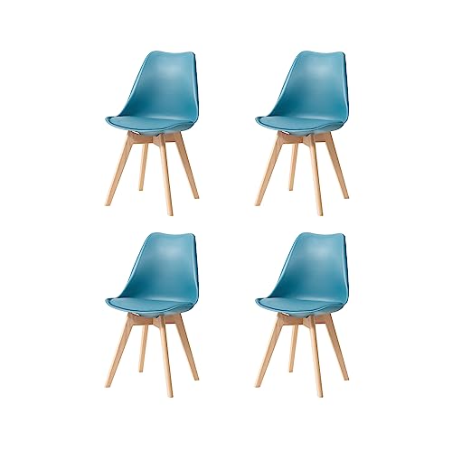 GrandCA HOME Pack de 4 Sillas de Comedor, Silla de Cocina Nórdica, Patas de Madera de Haya, Asiento Tapizado, Sillas Escandinavia para Salón,Tinta Verde
