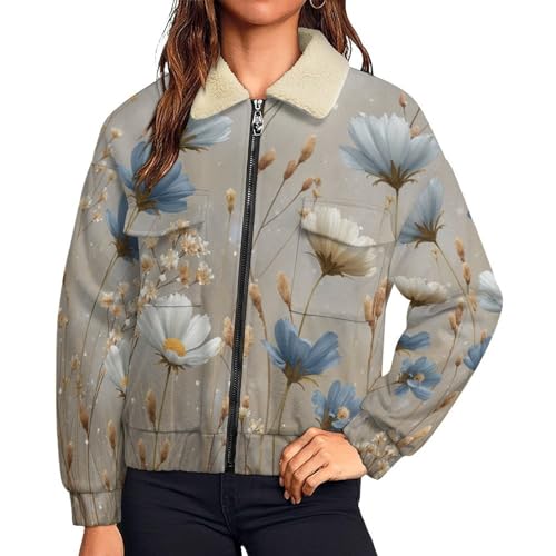 Veste polaire femme fleurs sauvages en sherpa premium avec finitions de qualité