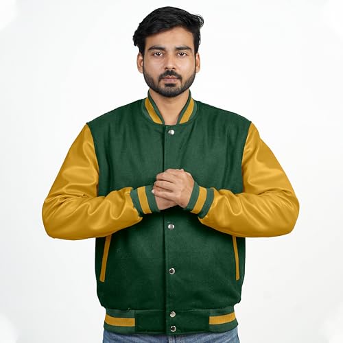Image of Men's Fashion Varsity Jacket Causal Slim Fit Wool Letterman Baseball Bomber Jackets