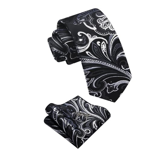 Image of YourTies Silk Paisley Floral Tie and Pocket Square Cufflinks with Lapel Pin Sets for Men 5PC Wedding Party