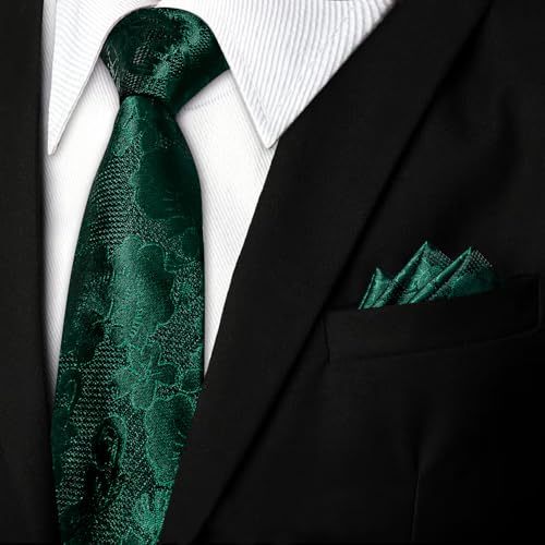 Image of DiBanGu Mens Paisley Tie Sets Silk Jacquard Woven Floral Necktie and Pocket Square Cufflinks Wedding Business Party