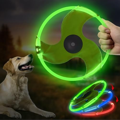 Vizbrite LED Dog Flying Disc Rechargeable LED Light Dog Flying Disc Flyer Pet Toys Glow in The Dark Pet Toy with 3 Light Models High Visibility Lighted Pet Training Throwing Playing for Exercise