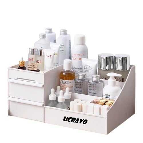 UCRAVO Cosmetic Organizer Box With Drawers, Vanity brush With Holder for Lipstick, Cosmetics Storage for Skin Care, Brushes, Eyeshadow, Lotions, Lipstick, Nail Polish (Make Up Organiser For Women) (B0CRV5J4FH) Amazon Price History, Amazon Price Tracker