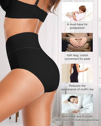 Image of CULAYII Tummy Control Underwear for Women High Waisted Panties Full Coverage Cotton Postpartum Briefs Stretch Ladies Undies