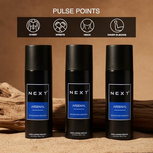 Image of Next Care Arsenal Perfumed Body Spray for Men & Women | Long Lasting Deodorant Spray | Smokey Vanilla & Oudh Fragrance | Daily Freshness Deo | 150ml Each (Pack of 3)