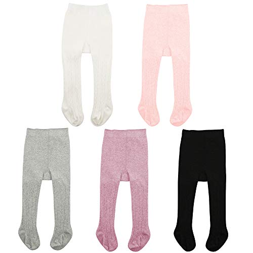 Durio Collants pour bébé fille, en coton, chauds, leggings, 5 paires : blanc, noir, rose clair, gris clair, violet, 0-6 mois Cover