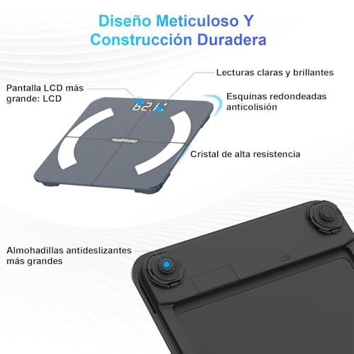 Miniatura 8 de Báscula Grasa Corporal Báscula De Baño Wireless Báscula Baño Digital Analizar Más De 13 Funciones, Monitores De Composición Corporal Máximo 180kg Para Andriod Y Ios Gray