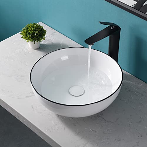 Davivy 15.7'' Round Vessel Sink With Pop Up Drain,Bathroom Vessel Sinks,Bathroom Sinks Above Counter,White Vessel Sink,Ceramic Vessel Sink,Round Sinks For Bathrooms #TOP16