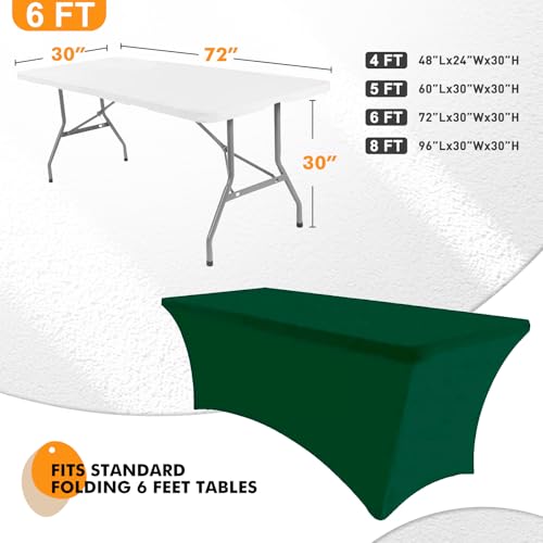 Image of SEPARO 2 Pack 6 Ft Hunter Green Spandex Table Cover Fitted Rectangular Tablecloth Stretchable Fabric Table Cloth 6 ft Wrinkle-Free for Party Tradeshows Banquet Weddings Cocktail