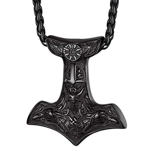 PROSTEEL Charm Colgante Martillo Thor Mjolnir Hammer, Hacha Vikingo Nórdico con Cadena Espiga 55cm+5cm Largo, Acero Inoxidable