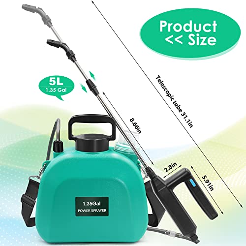Battery Powered Sprayer 1.35Gallon, Upgrade Electric Sprayer With 3 Mist Nozzles, Usb Rechargeable Handle And Retractable Wand, Garden Sprayer With Adjustable Shoulder Strap For Lawn,Garden,Cleaning #TOP5