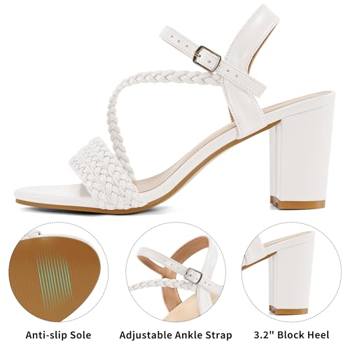 HARENCE Heels for Women Dressy Sandals: Womens Open Toe Ankle Strap Block Chunky Heeled Sandal Dress Shoes for Wedding Prom Party Work4
