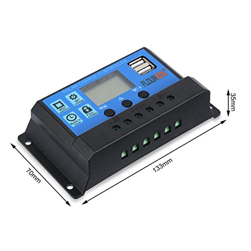 External Battery Pack,FLOUREON 30A Solar Charge Controller Solar Panel Battery Intelligent Regulator Blue - Thumbnail 7