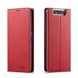 SLWYF Handyhülle Kompatibel mit Samsung Galaxy A80/A90 Hülle, Premium Lederhülle Faltbare Ständer Schutzhülle Kartenfach Standfunktion stoßfest flip case für Samsung Galaxy A80/A90, Rot