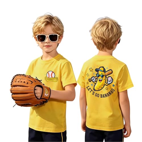 IZYJOY Toddler Boy Girl Baseball Shirt Lets Go Banana Tee Kids Banana T-Shirt Baseball Fan Outfit Game Day Short Sleeve Tops (7-8T<140> Yellow)