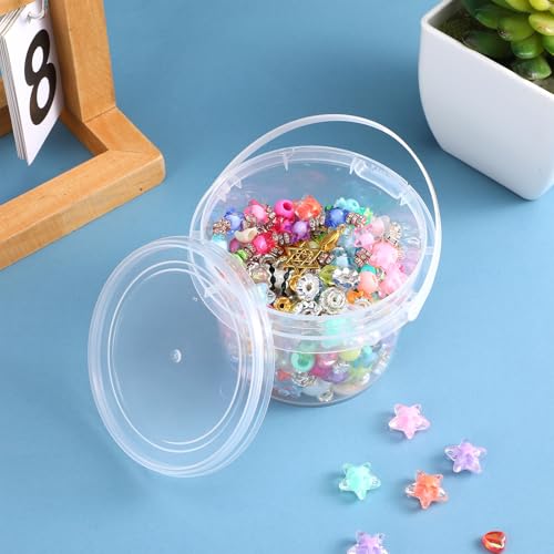 Image of 50 PCS 10 oz Slime Containers with Lids and Handles, Plastic 300ml Storage Bucket Containers, Clear Slime Storage Case for Slime DIY Art Craft, Pigment, Small Tools, Part Material