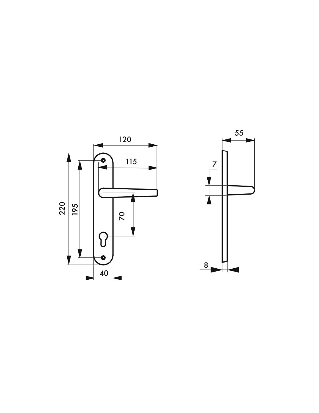THIRARD - Ensemble de Poignées pour Porte d'Entrée Marianne - Laiton Embouti - Trou de Cylindre - Carré 7 mm - Entr'Axes 195 mm - Finition Laiton Poli - Jaune/Doré