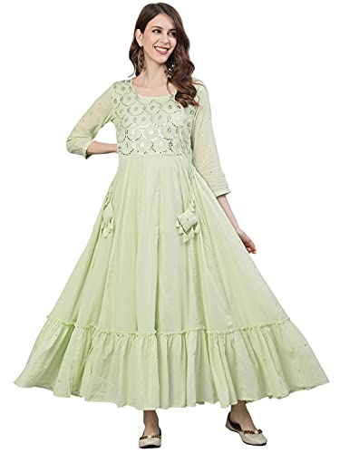 Image of Ishin Women's Cotton Regular Fit Anarkali Kurta
