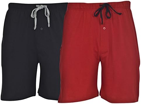 Hanes Men's 2-Pack Cotton Drawstring Knit Shorts Waistband & Pockets, Biking Red/Black, X-Large