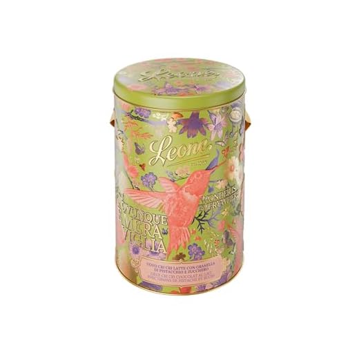 Leone dal 1857 - Uovo di Pasqua Cri Cri - Uovo di Cioccolato al Latte 40% con Granella di Zucchero e Pistacchio - in Latta Regalo - Con Sorpresa - Senza Glutine - 350g
