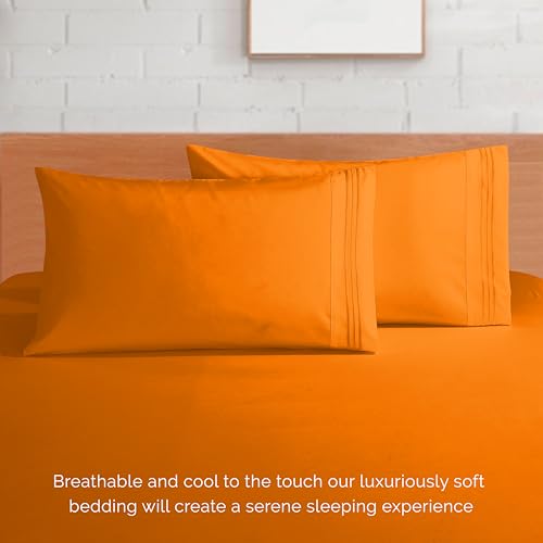 Image of Elegant Comfort Luxurious 1500 Premium Hotel Quality Microfiber 4-Piece Sheet Set, 18-24 Inches Deep - Extra Deep Pocket Sheets - Ultra Soft 4PC Deep Pocket Sheets, Full, Orange
