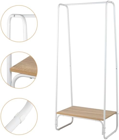 Miniatura 6 de Perchero con estante de madera, estante de ropa independiente, perchero de ropa, perchero resistente de metal de pie, blanco B