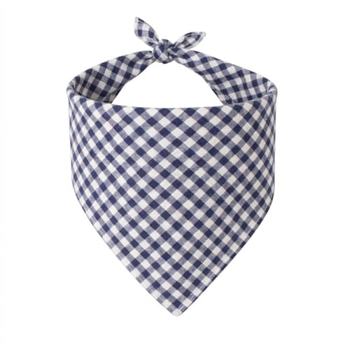 Dog Bandanas 1 Pack; Cotton Linen Blue Bandana Plaid for Large Dogs; Soft Breathable Dog Accessories; Classic Dog Apparel & Accessories