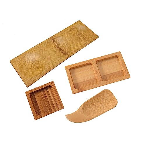 CONGARTENO 4 Pcs Seasoning Dish Sauce Vaisselle Seasoning Dipping Bowls Dishes Serving Dish Soy Bowl Condiment Soy Dipping Bowl Flavor Seasoning Plate Dipping Plate Bowl for Soy Wooden
